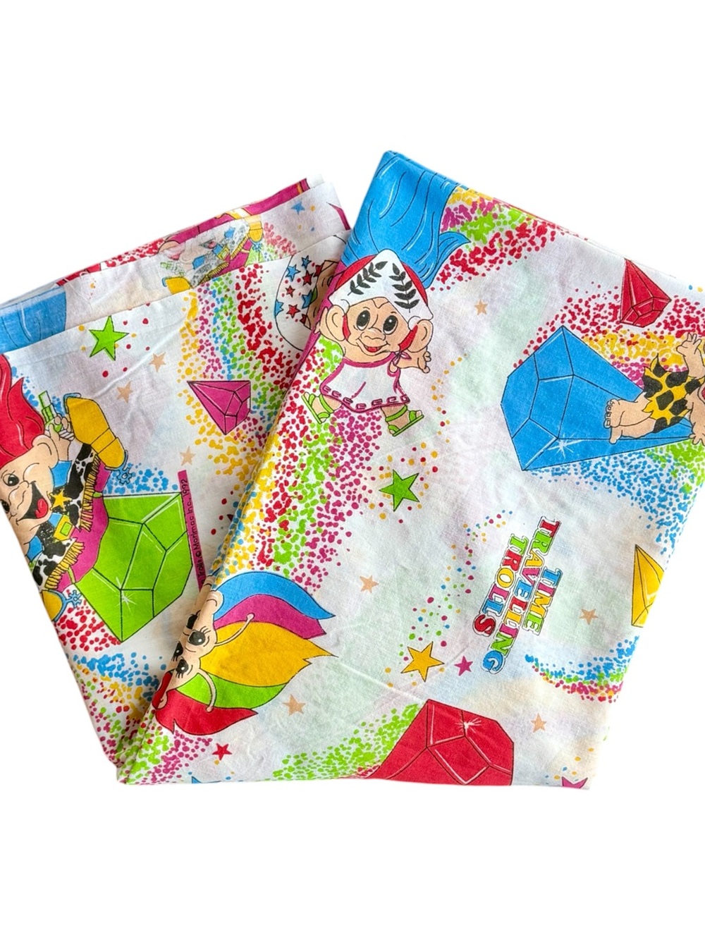VTG 1992 Time Travelling Trolls Rainbow Gems Retro Flat Sheet Size: TWIN